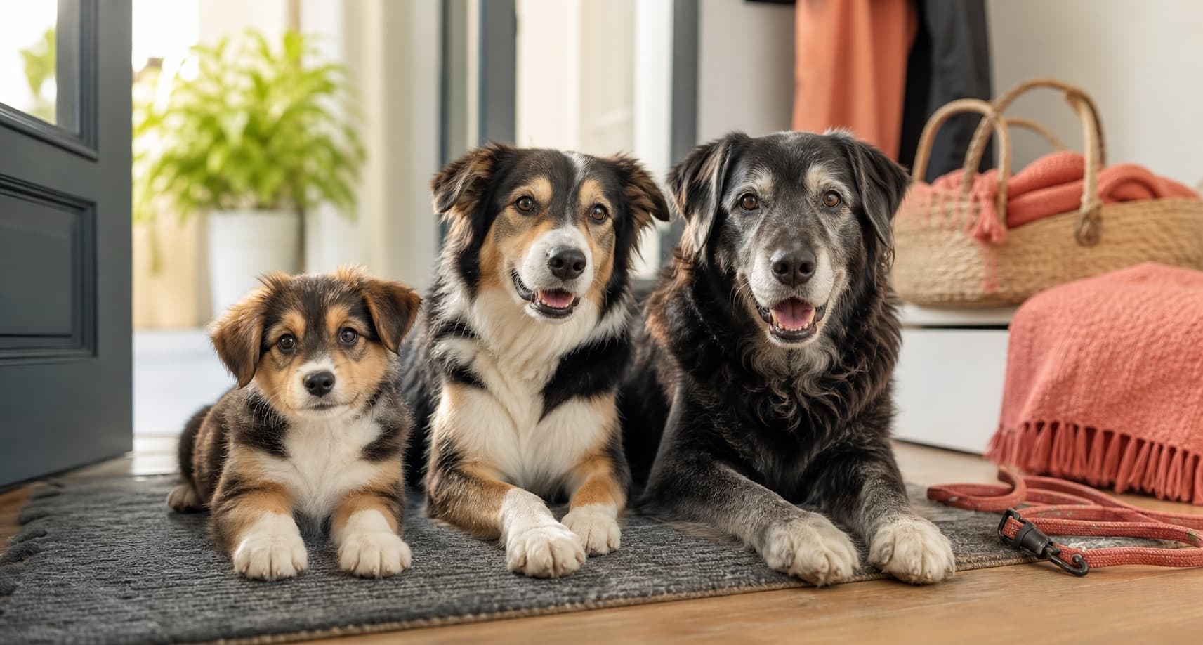 Drei Hunde unterschiedlicher Altersstufen